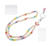 TOGEVAL Holzperlen Lanyard mit Quaste und Metall Schlüsselring Boho Ausweishalter Satz mit 2 Transparenten Kartenhaltern Umweltfreundliches Ausweisband für Lehrerinnen und Bürogebrauch