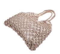 TOGEVAL Leichte Damen Strandtasche aus Handgewebtem Baumwollgarn Große Sommer Netztasche mit Hohlmuster Geräumige Schultertasche für Strand Einkauf und Alltag Langlebige Tragbare Tote Bag