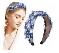 TOGEVAL Strassbesetztes Geknotetes Breites Jeans Haarband Damen mit Perlen Breites Stirnband für Hautpflege Joggen und Party