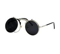 TOIPASTN Polarisierte Steampunk-Sonnenbrille, runder Metallrahmen, Klappgläser, Herren Damen Retro (silber schwarz)