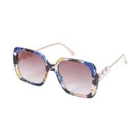 TOKIDNY Damen Sonnenbrille mit Blauem Blumenrahmen, Quadratisch