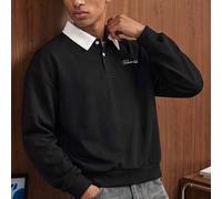 TOKVUE Herren Langarm Poloshirt, Umlegekragen Knopf Halboffen Leiste Poloshirt, gestricktes Top, strukturierter Stoff Patchwork, Retro College Stil, m