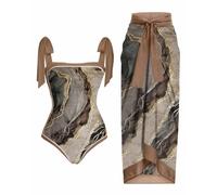 TOKYMOON Badeanzug Damen mit Strandkleider Sexy high Waist Bademode Push up Retro Zweiteiliger Damen Badeanzug Sport v Ausschnitt Vintage Badeanzüge Damen Monokini Bauchweg Badeanzug Braun S