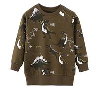 TOKYMOON Jungen Sweatshirt Kinder Warme Pullover Baumwolle Activewear Kinder Dinosaurier Pullover Digger T-Shirt Langarmshirt für Kinder Jungen Sweatshirt Pullover 1-7 Jahre Braun 122-128