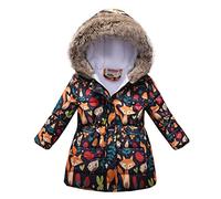 TOKYMOON Mädchen Winterjacke mit Fellkapuze Kinder Wintermantel Steppjacke Warm Parka Übergangsjacke Outdoorjacke Jungs Kinder Karikatur Winddicht Reißverschluss Mantel Schwarz 116-122