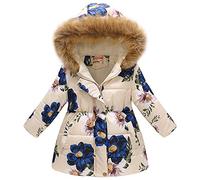 TOKYMOON Mädchen Winterjacke mit Fellkapuze Kinder Wintermantel Steppjacke Warm Parka Übergangsjacke Outdoorjacke Jungs Kinder Karikatur Winddicht Reißverschluss Mantel Beige Blume 104-110