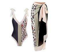 TOKYMOON Zweiteiliger Damen Badeanzug Sport v Ausschnitt Vintage Badeanzüge Damen Sexy high Waist Badeanzug Swimsuit Bademode Strandkleid Push up Retro Badeanzug Monokini Bauchweg Leopardenmuster XL