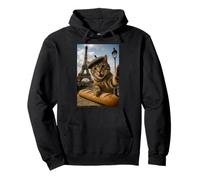 Tokyo Katze im Strohhut mit Teetasse Skytree City View Japan Pullover Hoodie