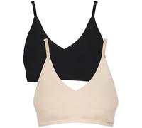 Tokyo Laundry Damen Lola (2er-Pack) Bügelloser Vollschalen-Bralette aus weich gepolstertem Stretch-Nylon mit Spitzendetail hinten, Moonlight Stone / Black Beauty, L