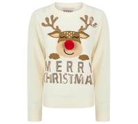Tokyo Laundry Damen Strickpullover "Merry Christmas", Happy Rudolph - Gardenia, 38