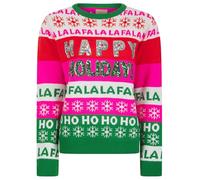 Tokyo Laundry Damen Strickpullover "Merry Christmas", Happy Sequin - Grün, 42