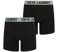Tokyo Laundry Herren-Boxershorts, lang, Stretch-Baumwolle, 2 Stück, Hellgrau meliert/Jadeitgrün, XL