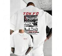 Tokyo Street Racing Pattern Double-Sided Printed T-Shirt, Summer Fashion Men's T-Shirt, High-Quality 100% Pure Cotton Short-Sleeved T-Shirt Round Neck