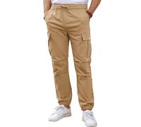 Tolaler Cargohose Herren Jogger Sporthose Elastischer Kordelzug Taille Cargo Jogginghose Herren Hose Lang Männer Sweatpants Stretch mit Taschen Khaki S