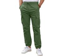 Tolaler Cargohose Herren Jogger Sporthose Elastischer Kordelzug Taille Cargo Jogginghose Herren Hose Lang Männer Sweatpants Stretch mit Taschen Armeegrün S