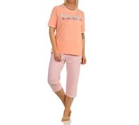 Toller Damen Capri-Schlafanzug mit 3/4-Hose, mit Frontprint 'New York City Loving' 66337, Farbe:apricot, Größe:44-46
