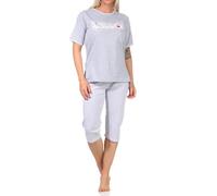 Toller Damen Capri-Schlafanzug mit 3/4-Hose, mit Frontprint 'New York City Loving' 66337, Farbe:grau-Melange, Größe:48-50