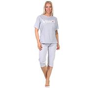 Toller Damen Capri-Schlafanzug mit 3/4-Hose, mit Frontprint 'New York City Loving' 66337, Farbe:grau-Melange, Größe:36-38