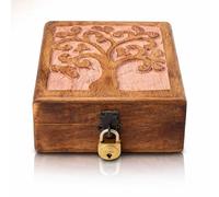 Tolles Geburtstagsgeschenk handgefertigte dekorative hölzerne Schmuckschatulle mit Baum des Lebens Carving & Lock & Key Schmuck Organizer Aufbewahrungskasten Treasure Brust Schmuckhalter (Pink)