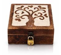 Tolles Geburtstagsgeschenk handgefertigte dekorative hölzerne Schmuckschatulle mit Baum des Lebens Carving & Lock & Key Schmuck Organizer Aufbewahrungskasten Treasure Brust Schmuckhalter (White)