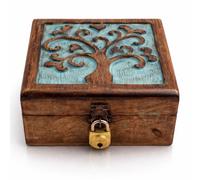 Tolles Geburtstagsgeschenk handgefertigte dekorative hölzerne Schmuckschatulle mit Baum des Lebens Carving & Lock & Key Schmuck Organizer Aufbewahrungskasten Treasure Brust Schmuckhalter (Blue)