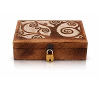 Tolles Geburtstagsgeschenk handgefertigte dekorative hölzerne Schmuckschatulle mit Baum des Lebens Carving & Lock & Key Schmuck Organizer Aufbewahrungskasten Treasure Brust Schmuckhalter (White)