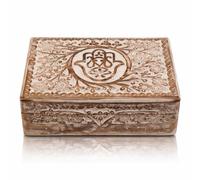 Tolles Geburtstagsgeschenke Handgemachte dekorative hölzerne Schmuckschatulle Hamsa Hand Carving Schmuck Organizer Aufbewahrungskasten Schatztruhe Schmuckstück Halter Schließkasten 20 x 12 cms (White)