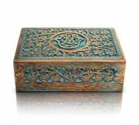 Tolles Geburtstagsgeschenke Handgemachte dekorative hölzerne Schmuckschatulle Hamsa Hand Carving Schmuck Organizer Aufbewahrungskasten Schatztruhe Schmuckstück Halter Schließkasten 20 x 12 cms (Blue)