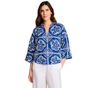 Hemdbluse TOM TAILOR, Damen, Gr. 42, blau (blau flower tile), Web, Obermaterial: 55% Lyocell, 45% Viskose, bedruckt, loose fit normal, weit, Blusen Hemdbluse, mit All-Over Print (34062040-42) blau flo