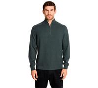 Troyer TOM TAILOR, Herren, Gr. M, grau (schwarzest olive melange), Strick, Obermaterial: 100% Baumwolle, regular fit taillenbedeckt, ohne Ausschnitt, Rippbündchen, Pullover Troyer, mit Logo Stickerei 