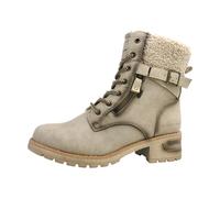 Winterstiefelette TOM TAILOR, Damen, Gr. 39, beige, Lederimitat, Textil, vintage, Schuhe, Stiefelette, Winterboots mit Blockabsatz (10077510-39) beige