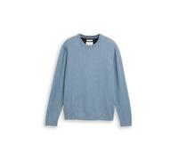 Rundhalspullover TOM TAILOR, Herren, Gr. M, faded blau melange, Strick, Obermaterial: 100% Baumwolle, regular fit, Rundhals, Bündchen, Pullover, mit Logostickerei (27214546-M) faded blau melange