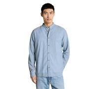 Langarmhemd TOM TAILOR, Herren, Gr. XL, N-Gr, bleeched blau chambray, Web, Obermaterial: 55% Leinen, 45% Baumwolle, unifarben, regular fit normal, ohne Ausschnitt, Manschette, Hemden, mit Knopfleiste