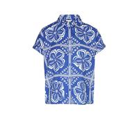 Tom Tailor - Loose Fit Bluse mit Leinenanteil blue flower tile design - Gr. - 36