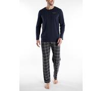Schlafanzug TOM TAILOR "Milos", Herren, Gr. 54, blau (blau, mittel, karo), Obermaterial: 100% Baumwolle, bequem normal, Rundhals, gerader Abschluss, Homewear-Sets Schlafanzug, Langarm, Rundhalsausschn