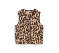 Fleeceweste TOM TAILOR "Boxy", Damen, Gr. L, braun (beige java braun leo print), Fleece, Obermaterial: 100% Polyester, loose fit hüftbedeckend, Rundhals, Westen Fleeceweste, mit Reißverschluss (642814