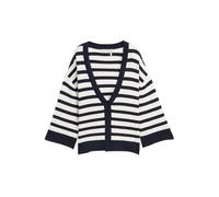 Cardigan TOM TAILOR, Damen, Gr. XXL, weiß sky blau knit stripe, Strick, Obermaterial: 85% Viskose, 15% sonstige Fasern, gestreift, loose fit normal, V-Ausschnitt, Strickjacken, mit Streifen Muster (44