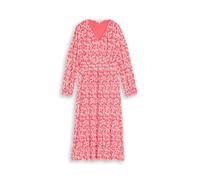 Tom Tailor - Crinkle Midi-Kleid mit Muster coral pink ginkgo minimal - Gr. - 40
