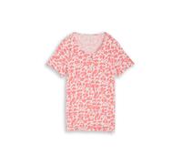 Tom Tailor - Crinkle T-Shirt mit Muster coral pink ginkgo minimal - Gr. - M