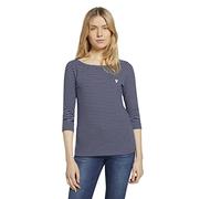 TOM TAILOR Damen 1024035 Longsleeve Mit Herz-Stickerei Auf Der Brust, 26033 - Navy White Small Stripe, S EU