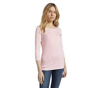 TOM TAILOR Damen 1024035 Longsleeve Mit Herz-Stickerei Auf Der Brust, 26034 - White Peach Small Stripe, XXL EU