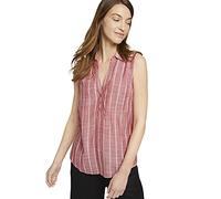 TOM TAILOR Damen 1025824 Ärmellose Henley-Bluse mit Streifenmusterung, 27091-Red Stripe Vertical, 38