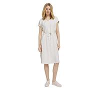 TOM TAILOR Damen 1025884 Gerafftes Midi-Kleid aus Leinen, 27037-Offwhite Thin Stripe Woven, 42