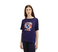 TOM TAILOR Damen 1035460 T-Shirt mit Print, 11331 - Atlantic Ocean Blue, S