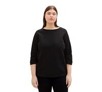 TOM TAILOR Damen 1036080 Plussize Sweater mit Struktur & gerafftem Ärmel, 14482 - Deep Black, 44 Große Größen
