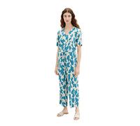 TOM TAILOR Damen 1036807 Jumpsuit Overall mit V-Ausschnitt & Kordel, 32146-Petrol Big Abstract Design, 38