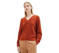 TOM TAILOR Damen 1037771 Strickpullover mit V-Ausschnitt, 32403-gold Flame orange Melange, XS