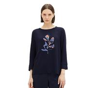 TOM TAILOR Damen 1038161 T-Shirt im Material-Mix mit Print, 10668-sky Captain Blue, S