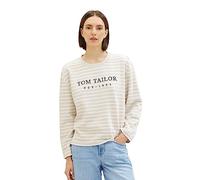 TOM TAILOR Damen 1038179 Sweatshirt mit Streifen & Print, 32396-grey Offwhite Stripe, M