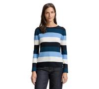Strickpullover TOM TAILOR "Otto", Damen, Gr. L (40), big teal knit stripe, Strick, Obermaterial: 60% Baumwolle, 40% Viskose, gestreift, casual, regular fit taillenbedeckt, Rundhals, Langarm Rollkante,
